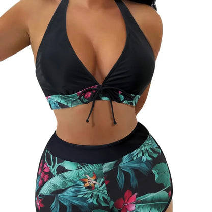 Conjunto de bikini con cuello halter y estampado sexy, traje de baño de cintura alta para mujer, recién llegado, gran oferta de la temporada, diseño dividido moderno