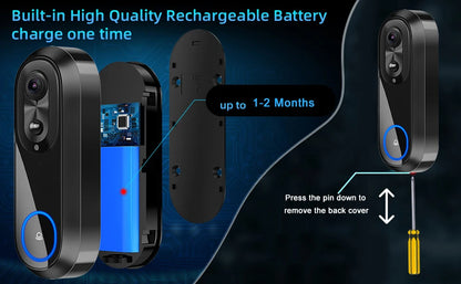 Videoportero inalámbrico 5G/2.4G WiFi 1080P con cámara de intercomunicación inteligente, compatible con la aplicación Tuya, resistente al agua IP65 y batería de 7000 mAh.