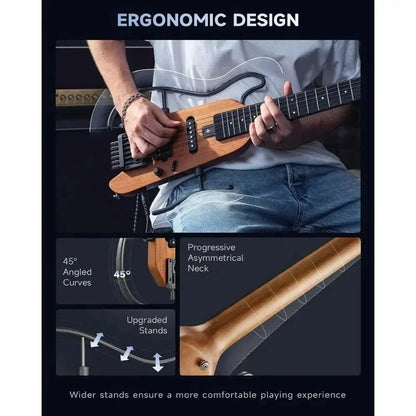 Guitarra acústica de viaje Donner HUSH-X, silenciosa, sin pala, con marcos extraíbles, cuerpo sólido de caoba ultraligero. HUSH X