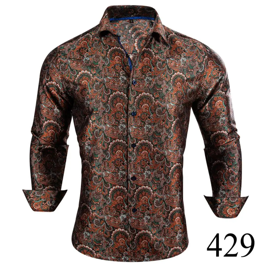 Camisas clásicas negras estampadas y bordadas para hombre, solapa de seda, manga larga, corte formal exquisito, ideales para eventos de negocios y fiestas. Barry.Wang CY-0407