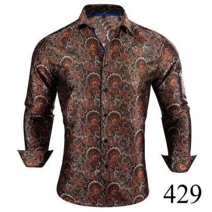 Camisas clásicas negras estampadas y bordadas para hombre, solapa de seda, manga larga, corte formal exquisito, ideales para eventos de negocios y fiestas. Barry.Wang CY-0407