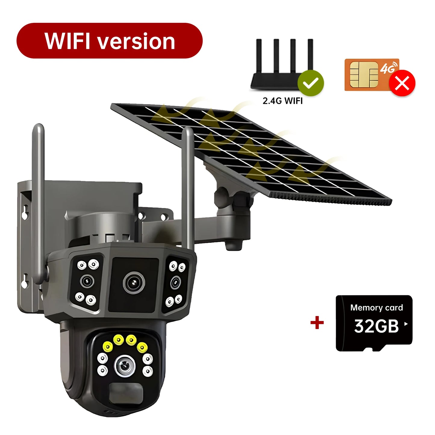 Cámara de seguridad inalámbrica 6K de 12 MP con movimiento horizontal y vertical; cámara IP WiFi para exteriores de 5 MP con SIM 4G, alimentación solar/batería; cámaras de vigilancia PT de 3 MP.