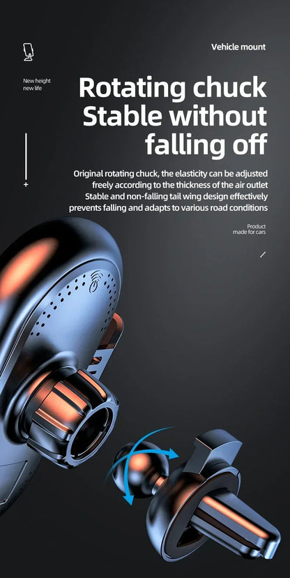 Soporte de carga inalámbrica para coche con inducción infrarroja y abrazadera para rejilla de ventilación, compatible con iPhone 16~12 Pro Max y Samsung Galaxy S25/S24. Carga rápida.