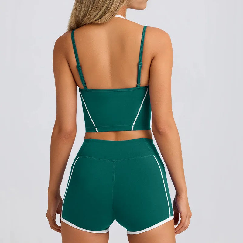Ropa interior deportiva, chaleco, pantalones cortos, sujetador con tirantes, espalda descubierta, pilates, ajustado, elástico, para fitness, correr, yoga, conjunto de ropa para mujer