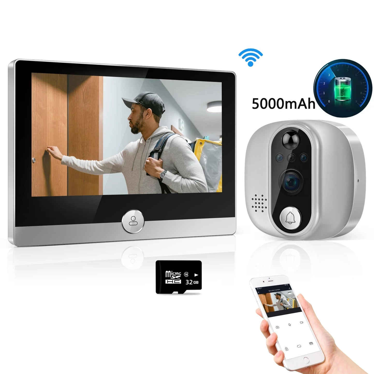 KUXA 4.3 Inch 1080P/158° Wifi Smart Door Bell Camera Tuya Video Door Peepholes PIR Movement Detection Eye Wireless Doorbell