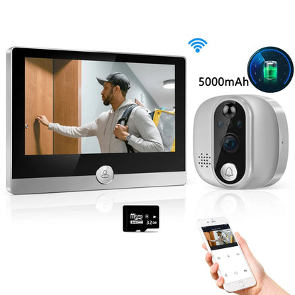 KUXA 4.3 Inch 1080P/158° Wifi Smart Door Bell Camera Tuya Video Door Peepholes PIR Movement Detection Eye Wireless Doorbell