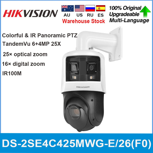 Cámara IP PTZ Hikvision DS-2SE4C425MWG-E/26 de 4 pulgadas TandemVu 6+4MP con zoom 25X, infrarrojos a color, panorámica, domo de alta velocidad para videovigilancia
