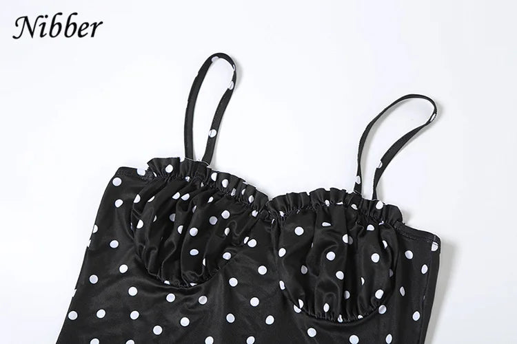 Vestido Nibber de verano, estilo moderno, con escote barco, estampado de lunares, tirantes finos, corte ajustado, elegante, estilo maxi, ideal para salir de fiesta.