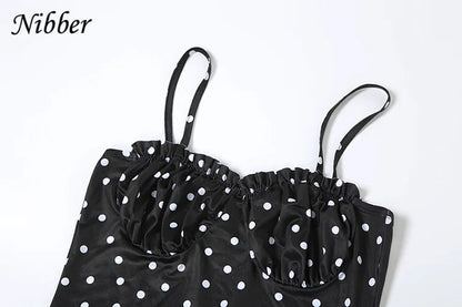 Vestido Nibber de verano, estilo moderno, con escote barco, estampado de lunares, tirantes finos, corte ajustado, elegante, estilo maxi, ideal para salir de fiesta.