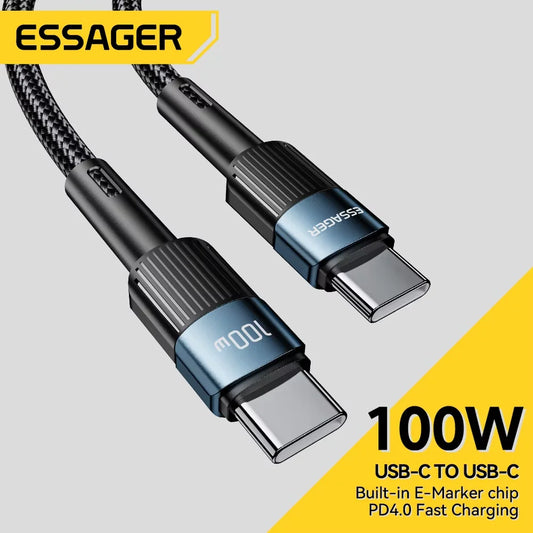 Cable USB tipo C a USB C Essager de 100 W, cable de carga rápida USB-C PD para MacBook, Samsung y Xiaomi, cable USB-C tipo C de 3 m.