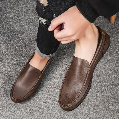 Zapatos casuales para hombre, de piel sintética, de marca de lujo, mocasines para hombre, transpirables, sin cordones, negros, para conducir