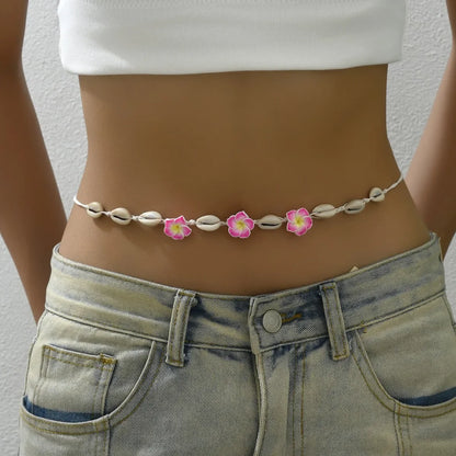 Conjunto de pulsera y collar de conchas multicolores tejidas a mano, joyería de cerámica suave estilo vacaciones en la playa con diseño de flor de huevo bohemia