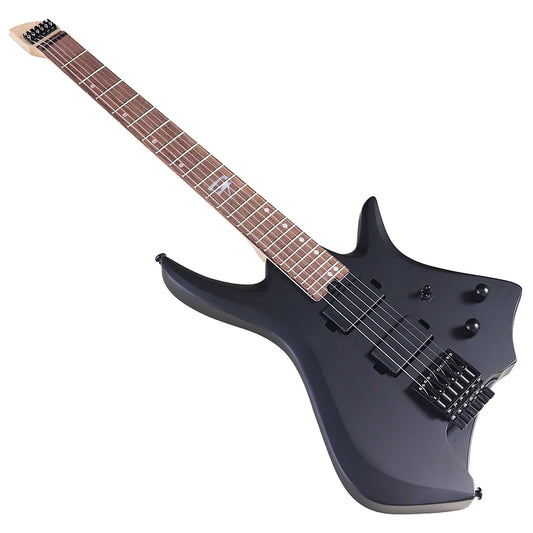 Mini guitarra eléctrica de 6 cuerdas sin pala, 30 pulgadas, cuerpo de madera maciza de paulownia, mástil de arce.