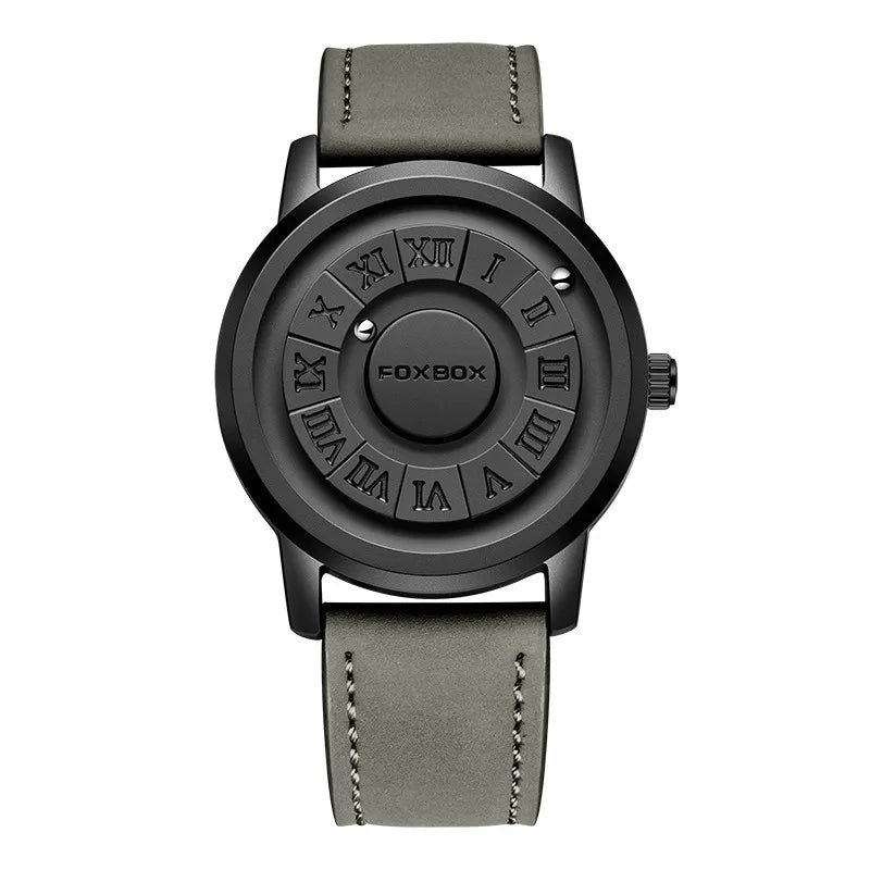 Relojes FOXBOX para hombre, marca de lujo, de cuero, resistente al agua, reloj de pulsera de cuarzo con puntero de desplazamiento y fuerza magnética.