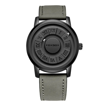 Relojes FOXBOX para hombre, marca de lujo, de cuero, resistente al agua, reloj de pulsera de cuarzo con puntero de desplazamiento y fuerza magnética.