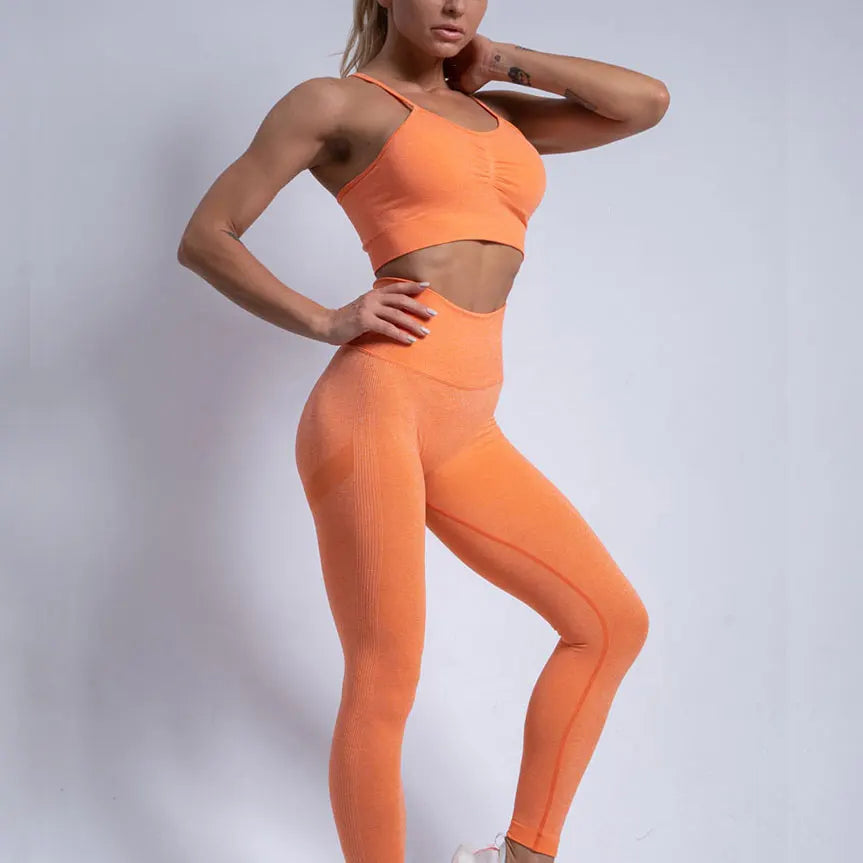 Conjunto deportivo para mujer, top deportivo, leggings de yoga, sujetador deportivo, leggings sin costuras para realce de glúteos.
