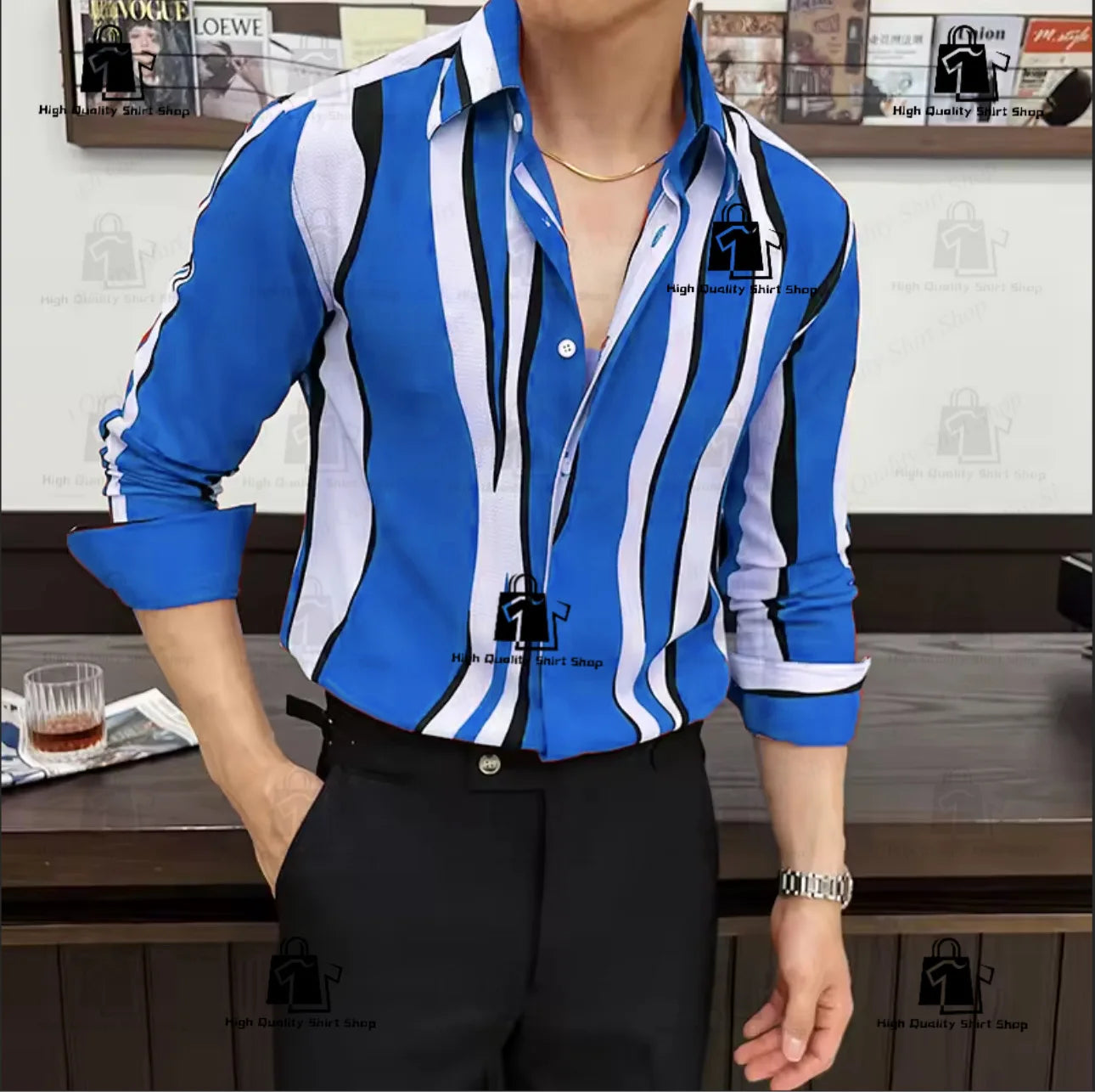 Camisa de rayas para hombre, estilo moderno, manga larga, corte holgado, informal, versátil, para uso diario y urbano.