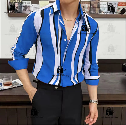 Camisa de rayas para hombre, estilo moderno, manga larga, corte holgado, informal, versátil, para uso diario y urbano.