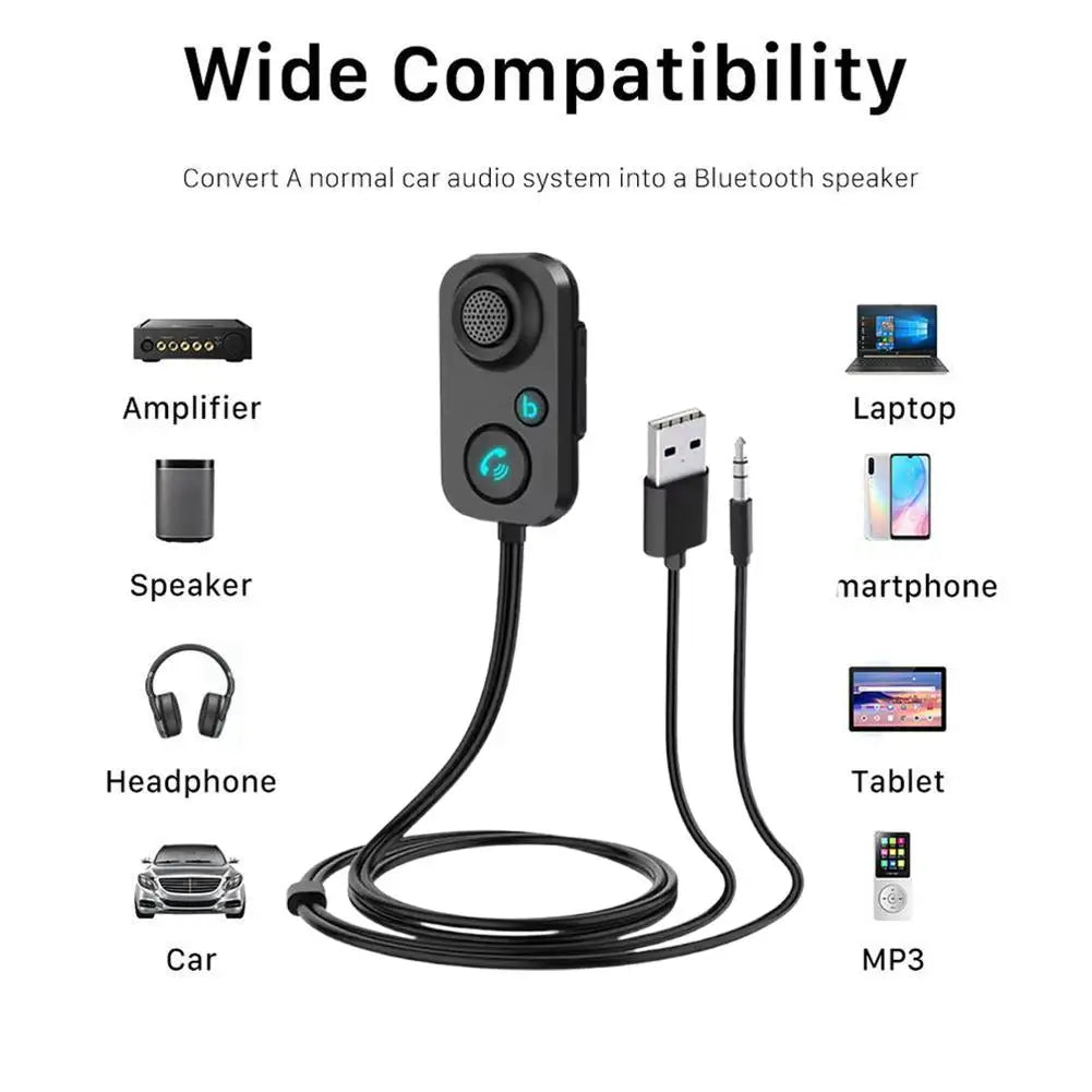 Receptor inalámbrico Bluetooth 5.1 con adaptador de audio auxiliar de 3,5 mm, mini dispositivo manos libres para altavoces de coche y auriculares.