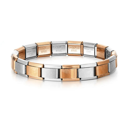 Pulsera GEMOSA de acero inoxidable con dijes italianos de 9 mm de ancho, cadena de eslabones elásticos, joyería DIY de alta calidad.