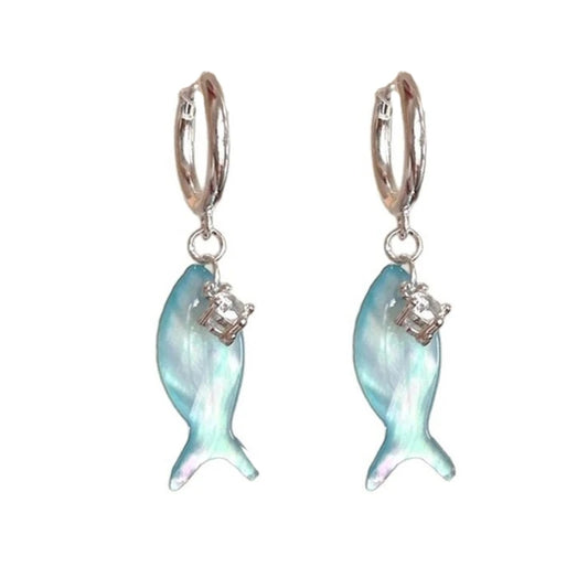 G7NC - Pendiente colgante de pez azul de moda, hecho a mano, de plástico, accesorio para las orejas, joyería con temática oceánica para uso diario o informal.