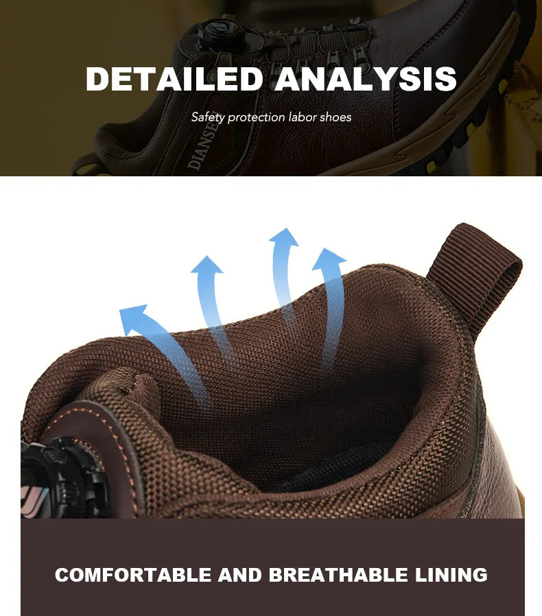 Zapatos de seguridad para hombre con botón giratorio, puntera de acero, zapatillas de trabajo indestructibles, botas de trabajo a prueba de perforaciones, calzado para hombre.