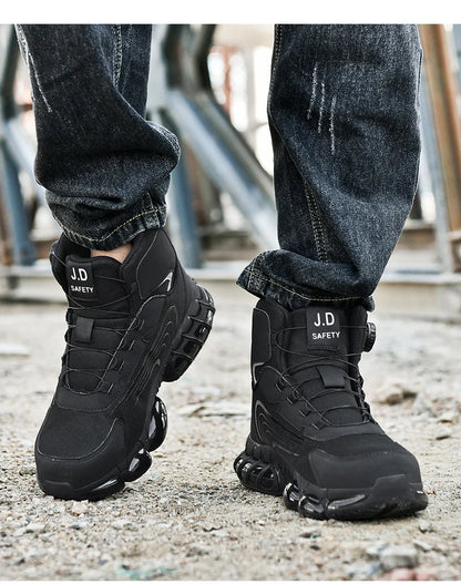 Zapatos de seguridad de caña alta para hombre con botón giratorio, resistentes a impactos y perforaciones, zapatillas de moda para hombre, calzado de seguridad profesional.