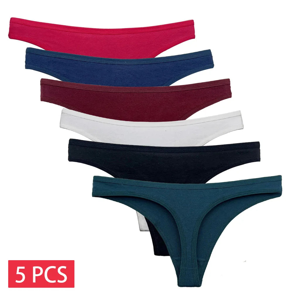 Conjunto de 5 bragas de algodón para mujer, tanga, ropa interior sexy, lencería femenina, bragas íntimas de color liso.
