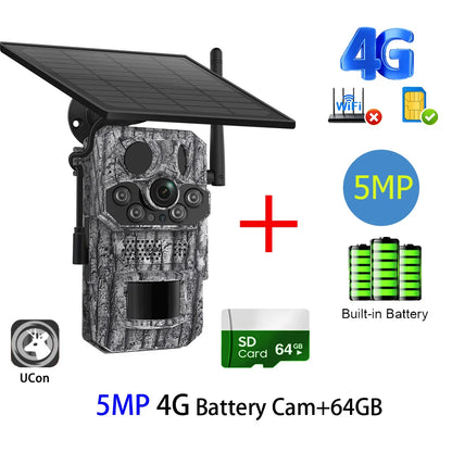Cámara INQMEGA4G 2K 5MP con sensor de movimiento PIR, temporizador de disparo, visión nocturna, IP66, ideal para caza, senderismo, fauna silvestre, con batería y carga solar.