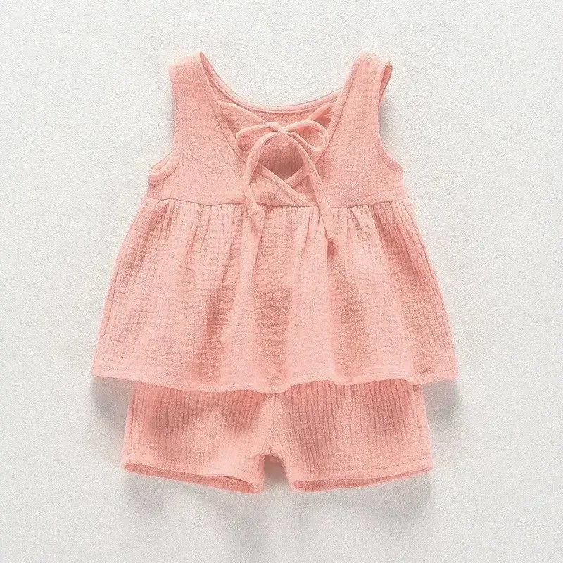 Conjuntos bonitos de blusa de algodón y pantalones cortos para niña pequeña, ropa de verano para niña pequeña