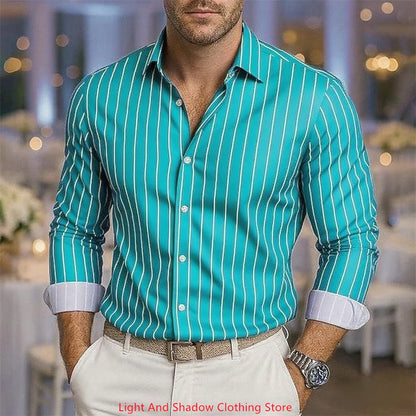 Camisa de rayas de manga larga para hombre, de alta calidad, estilo casual de negocios, ideal para primavera y verano. Disponible en 11 colores estampados.