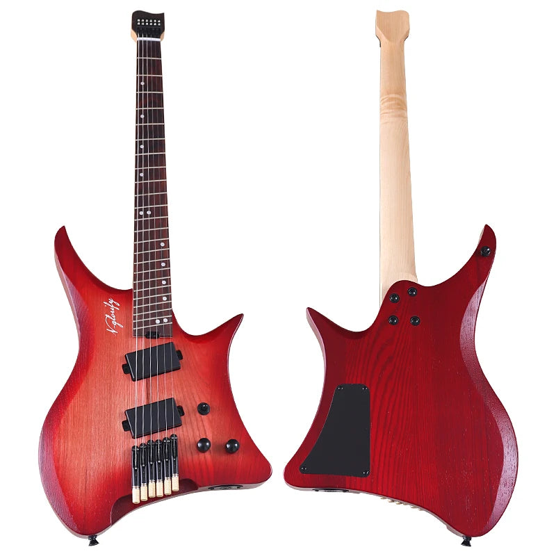 Mini guitarra eléctrica de 6 cuerdas sin pala, 30 pulgadas, cuerpo de madera maciza de paulownia, mástil de arce.
