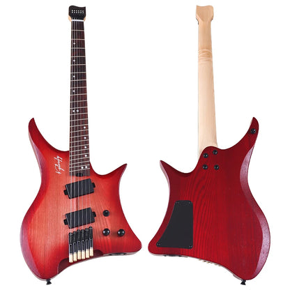 Mini guitarra eléctrica de 6 cuerdas sin pala, 30 pulgadas, cuerpo de madera maciza de paulownia, mástil de arce.