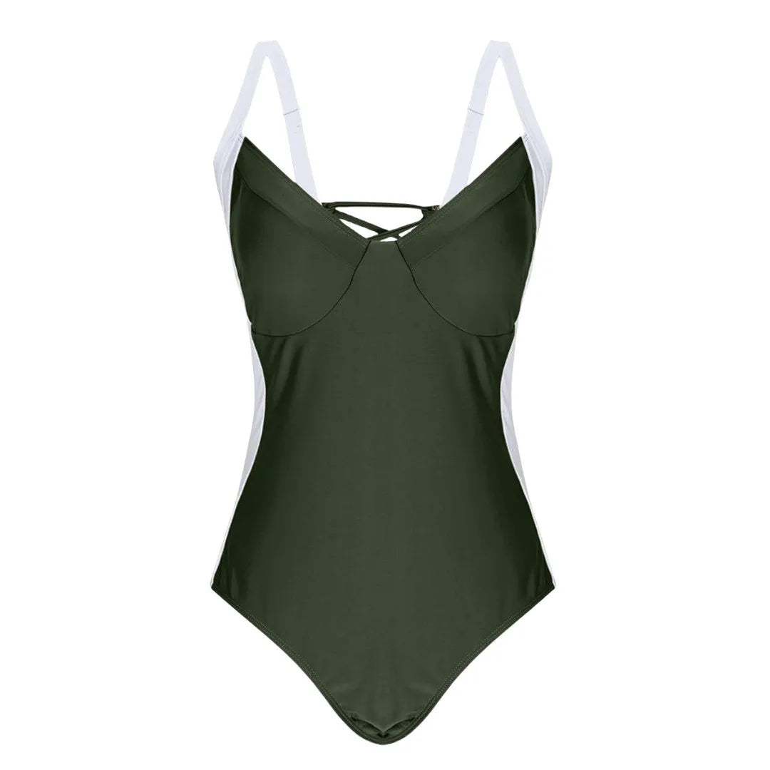 Traje de baño de una pieza con cordones y empalme de 7 colores, tallas S a XL, para mujer, corte de pierna alta, sin espalda, K6952