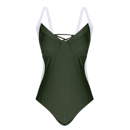 Traje de baño de una pieza con cordones y empalme de 7 colores, tallas S a XL, para mujer, corte de pierna alta, sin espalda, K6952