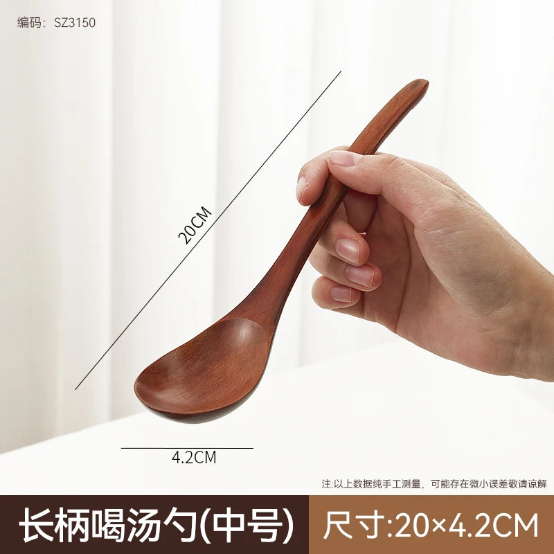 Cuchara de sopa grande de madera creativa con mango largo y forma de tortuga, ideal para comer en restaurantes domésticos.