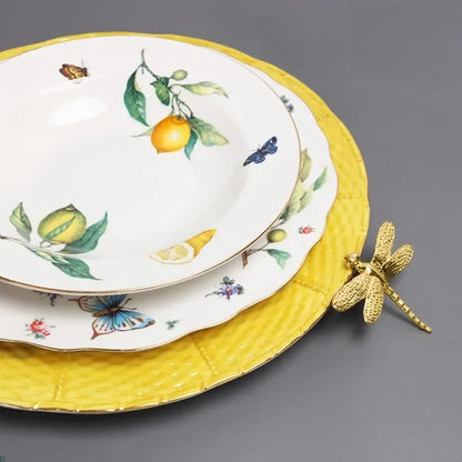 Plato de cerámica de estilo europeo para cena, elegante plato de carne con diseño de limón, juego de taza de café, plato de postre de cocina occidental