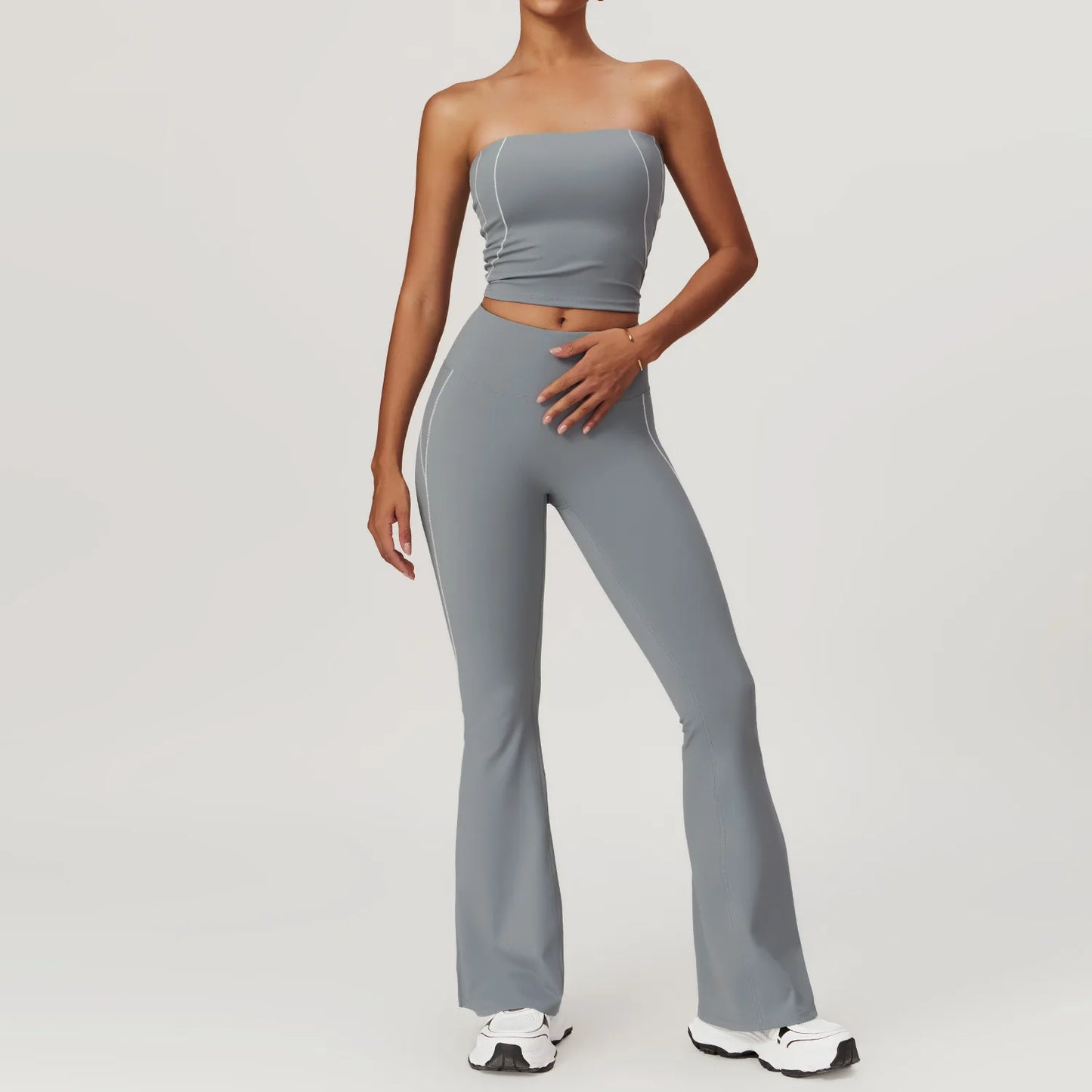 Conjunto deportivo de yoga FUBEIKE para mujer, de verano, color nude, ajustado, con espalda descubierta, ideal para gimnasio, ropa deportiva para mujer, para correr al aire libre.