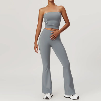 Conjunto deportivo de yoga FUBEIKE para mujer, de verano, color nude, ajustado, con espalda descubierta, ideal para gimnasio, ropa deportiva para mujer, para correr al aire libre.