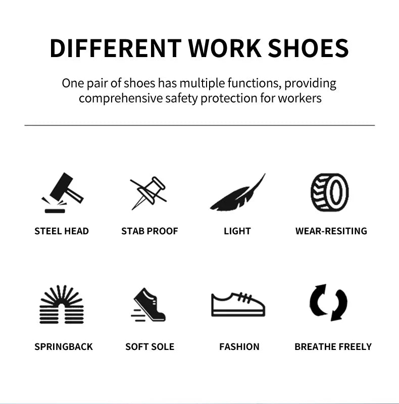 Zapatos de seguridad con botón giratorio para hombre, zapatos de trabajo con puntera de acero, zapatos de trabajo indestructibles y ligeros, zapatillas transpirables.