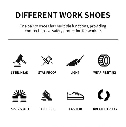 Zapatos de seguridad con botón giratorio para hombre, zapatos de trabajo con puntera de acero, zapatos de trabajo indestructibles y ligeros, zapatillas transpirables.