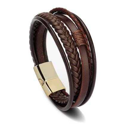 Pulseras de cuero de moda para hombre, pulseras de cuerda trenzada multicapa, pulseras masculinas, joyería, pulsera para hombre