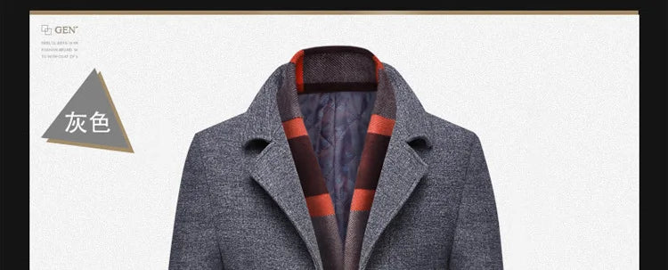 Abrigo de lana grueso con cuello tipo bufanda para hombre, ideal para otoño/invierno. Chaqueta de lana de alta calidad, estilo moderno y corte medio.