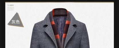 Abrigo de lana grueso con cuello tipo bufanda para hombre, ideal para otoño/invierno. Chaqueta de lana de alta calidad, estilo moderno y corte medio.
