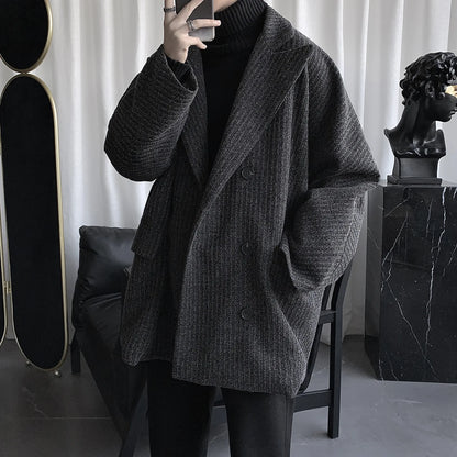 Abrigo largo entallado estilo coreano ligero de longitud media para hombre, abrigo juvenil sin cuello, abrigo de primavera para hombre.