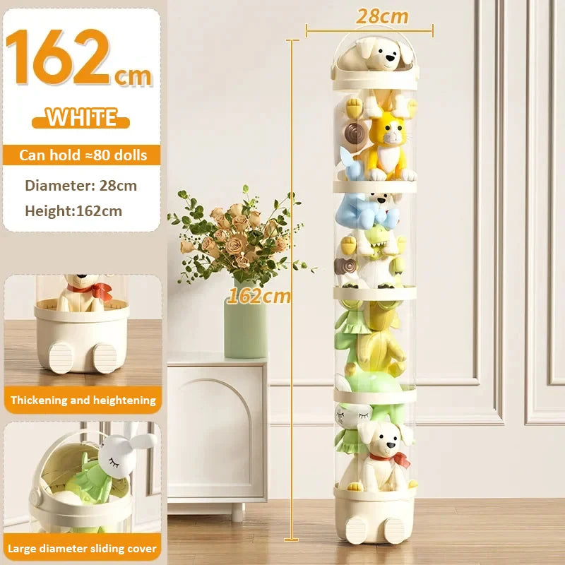 Caja de almacenamiento para muñecas, organizador de juguetes, tubo de almacenamiento de peluche, barril de plástico transparente para juguetes de niños.