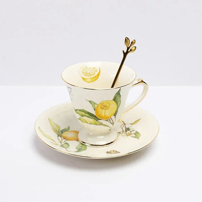 Plato de cerámica de estilo europeo para cena, elegante plato de carne con diseño de limón, juego de taza de café, plato de postre de cocina occidental