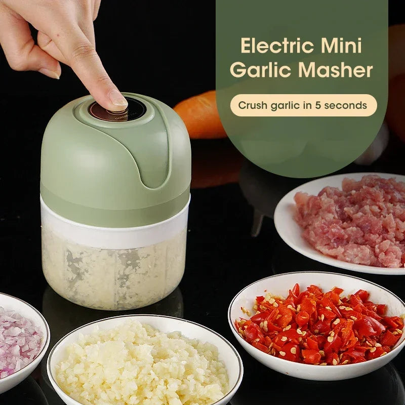 Mini picadora de ajo eléctrica de 250 ml, con carga USB, cortadora de jengibre y verduras, picadora de alimentos, herramientas de cocina.
