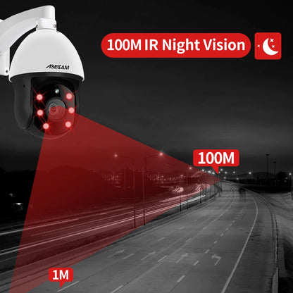 Cámara IP exterior 4K de 8 MP con PTZ, zoom 30x, varifocal, Onvif, H.265, domo, PoE, audio, IMX415, protocolo Hikvision.