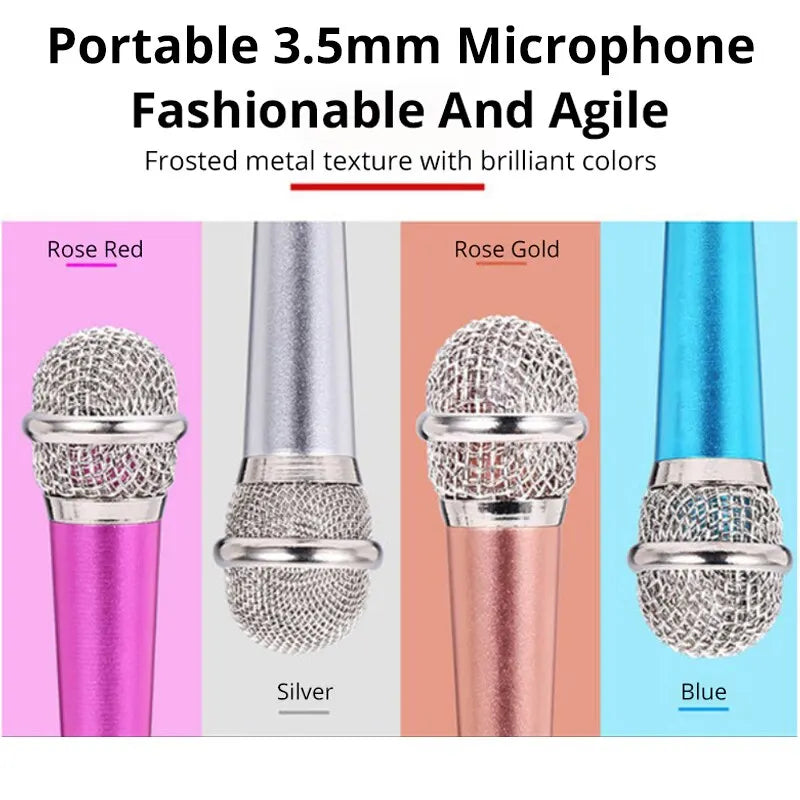 Micrófono de estudio estéreo portátil de 3,5 mm para karaoke, mini micrófono para teléfono inteligente, portátil, PC de escritorio, micrófono de audio de mano.
